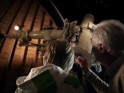 Grandfather with Grandson in observatory Stock Footage