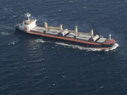 Z/O aerial view of bulk carrier Stock Footage