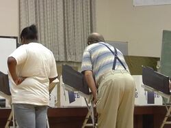 MS, People casting their votes at electronic voting machines, Toledo, Ohio, USA Stock Footage