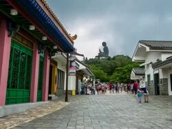 Time-lapse HD: Pedestrians at Ngong Ping Giant buddha Hong Kong Stock Footage