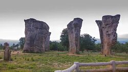 TL panning: Mo Hin Khao Chaiyaphum Stone Henge of Thailand Stock Footage