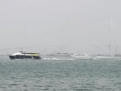WS View of Speed Boat in Harbor / Hong Kong, China Stock Footage
