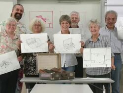 HD DOLLY: Senior Art Students Posing With Lecturer Stock Footage