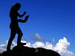 Girl working with laptop Stock Footage