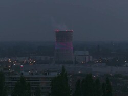 WS Combined cycle gas turbine at night / Brussel, Belgium Stock Footage