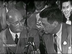 1952: DELEGATES IN CHICAGO: MS Colonel Jack M. Arvey w/ Clint Tonotle, SOT Clint asking about Adlai Stevenson, Arvey saying if asked he would serve, explaining 'draft' for office, he hasn't campaigned for him. Clint thanking him, back to Frank Blair. Instructional Video