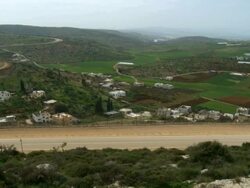 WS PAN View of Israeli Palestinian Separation Barrier at samaria near Jenin / Ma'ale Gilboa, Samaria, Israel Stock Footage