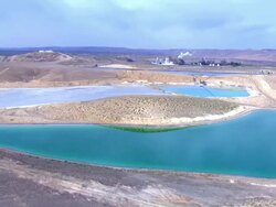 AERIAL ZO CU View of negev industries with evaporation ponds / Negev, Israel Stock Footage