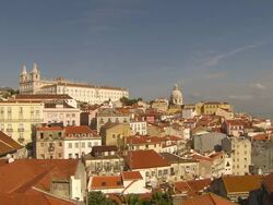 WS View of Downtown Lisbon from Santa Luzias viewpoint (2) / Lisbon, Portugal  Stock Footage
