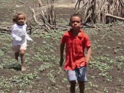WS TD View of Families collecting water with childern from shafts / Pilao Arcado, Bahia, Brazil Stock Footage
