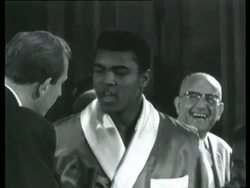 Cassius Clay (Muhammad Ali) interview before fight Stock Footage