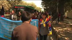 Protests by Tibetan exiles as India and China foreign ministers meet News Clip