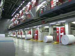 MS Shot of web press at newspaper printing office / Russelheim, Hesse, Germany Stock Footage