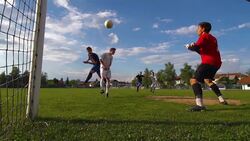 HD: Super Slo-Mo Shot of Young Soccer Players Scoring Stock Footage