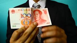 businessman hand hold china money bill Stock Footage