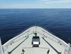 MS POV Shot of Cruise ship Queen Mary 2 of Cunard Line  / North Sea, Jutland, Denmark Stock Footage