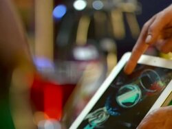 HD: Bartender Showing Cocktails On A Digital Tablet Stock Footage