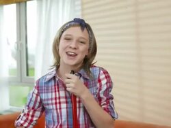 HD: Teenage Girl Singing With A Broom Stock Footage