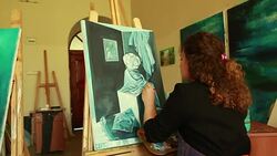 Fine art students painting Stock Footage