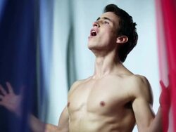 Angry man shouting with French flag in background Stock Footage