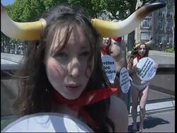 Nude anti-bullfight demo Instructional Video