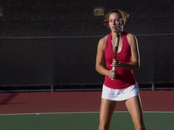 SLO MO, MS, Young woman playing tennis, Santa Barbara, California, USA Stock Footage