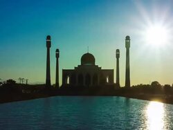 Mosque at dusk Stock Footage