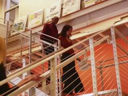 MS TS View of  Office workers walking down on stairs in office / Portland,OR,United States  Stock Footage