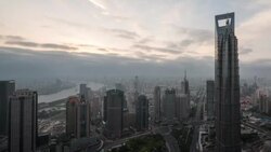 Shanghai JinMao and WFC sunrise Stock Footage