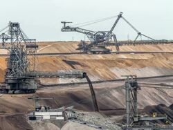Three stacker in brown coal surface mine Stock Footage