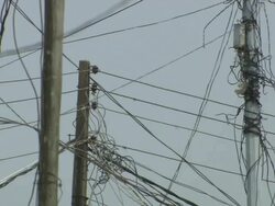 MS Electric wire and clouds over / Lagos, Nigeria Stock Footage