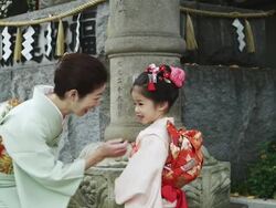 MS Seven Year old girl with her mother in kimono / Tokyo, Tokyo-to, Japan Stock Footage