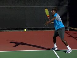 SLO MO, WS, ZI, ZO, Man playing tennis, Santa Barbara, California, USA Stock Footage