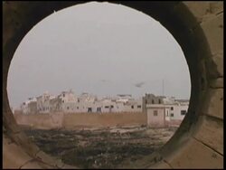 Morocco Seaside Village Through Castle Porthole (Essaouira) Stock Footage