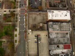 MS AERIAL View of street and buildings in Greensboro / North Carolina, United States Stock Footage