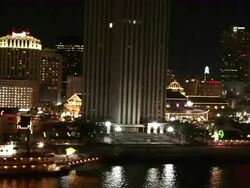Wide Shot Pan Right Aerial - City scene at night / New Orleans Louisiana Stock Footage