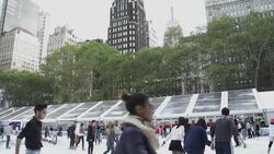 Slow Motion of Skating on Artificial Ice at Bryant Park in New York City. Stock Footage