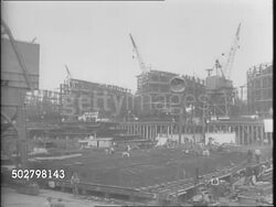 Workers Building Cargo Ships At The California Shipbuilding Corporation Shipyard, A Completed Cargo Ship Is Launched Out to Sea News Clip