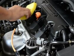 Inspect engine compartment for trouble Stock Footage