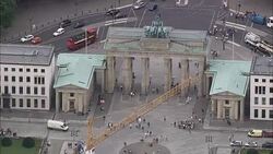 Brandenburg Gate  - Aerial View - Berlin,  Berlin,  Stadt,  Germany Stock Footage