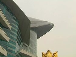 Tilt down Golden Bauhinia square Hong Kong China Stock Footage
