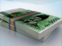 KOREAN 10000 WON BANK NOTES PACKS FALLING Stock Footage