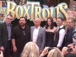 Graham Annable, Nick Frost, Sir Ben Kingsley, Elle Fanning, Travis Knight and Anthony Stacchi at 'The Boxtrolls' Los Angeles Premiere Presented By Focus Features Benefitting The Imagination Foundation Stock Footage