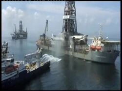 Video footage of leak siphon ship after small fire News Clip