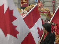 MS Shot of Chinese new years dragon dance AUDIO / Vancouver, British Columbia, Canada Stock Footage