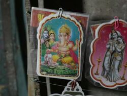 CU Stickers of Hindu Gods / India Stock Footage