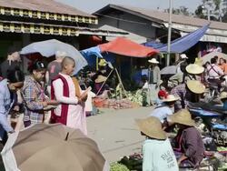 MS View of Crowd moving at Local Market / Nyaungshwe, Shan State, Myanmar Stock Footage