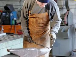 MS TU TD Metalsmith working in his studio / Santa Fe, New Mexico, United States    Stock Footage