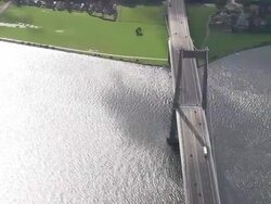WS AERIAL ZI ZO  View of Little belt bridge / Funen, Denmark Stock Footage