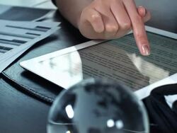 Woman uses a tablet for business Stock Footage